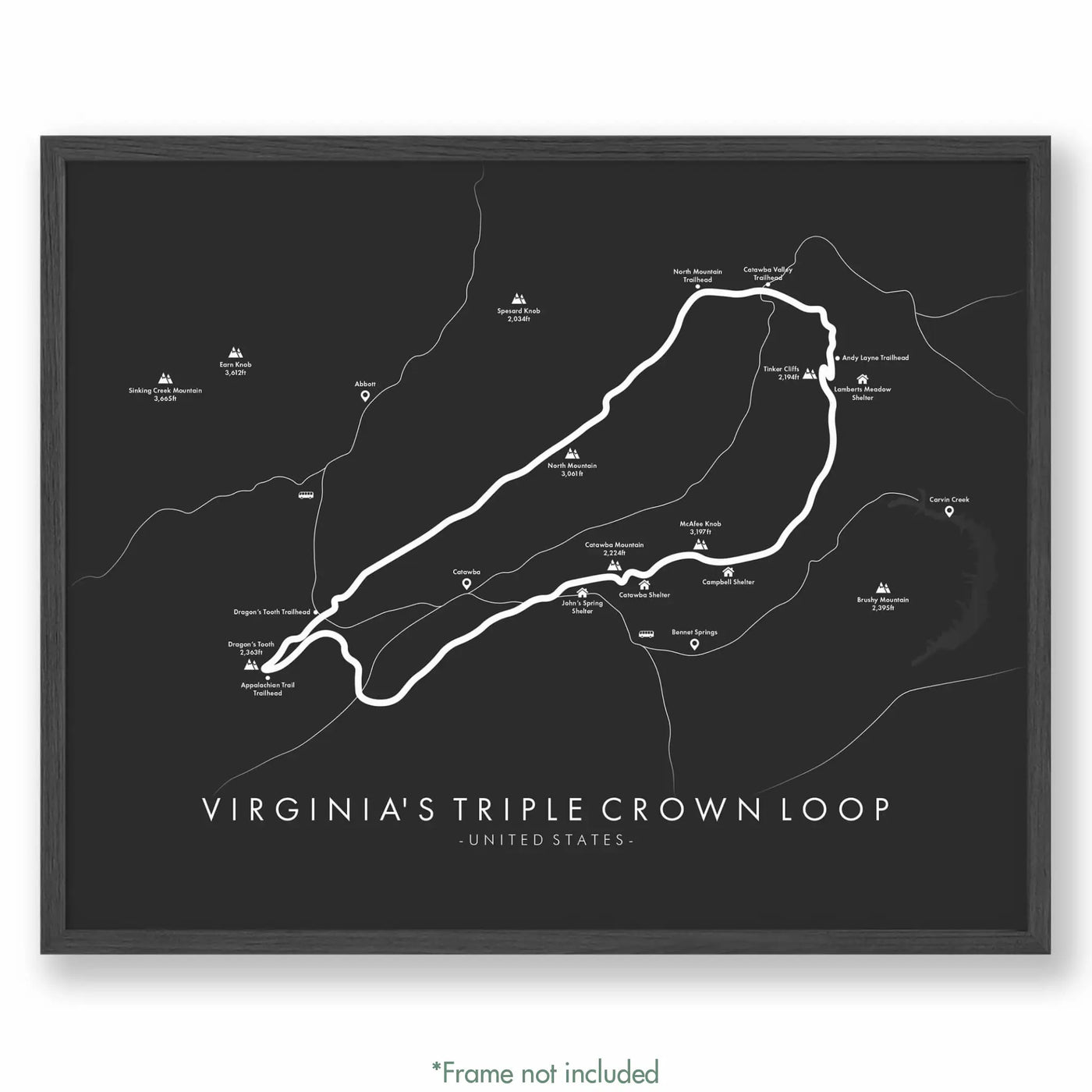 Trail Poster of Virginia's Triple Crown Loop - Grey