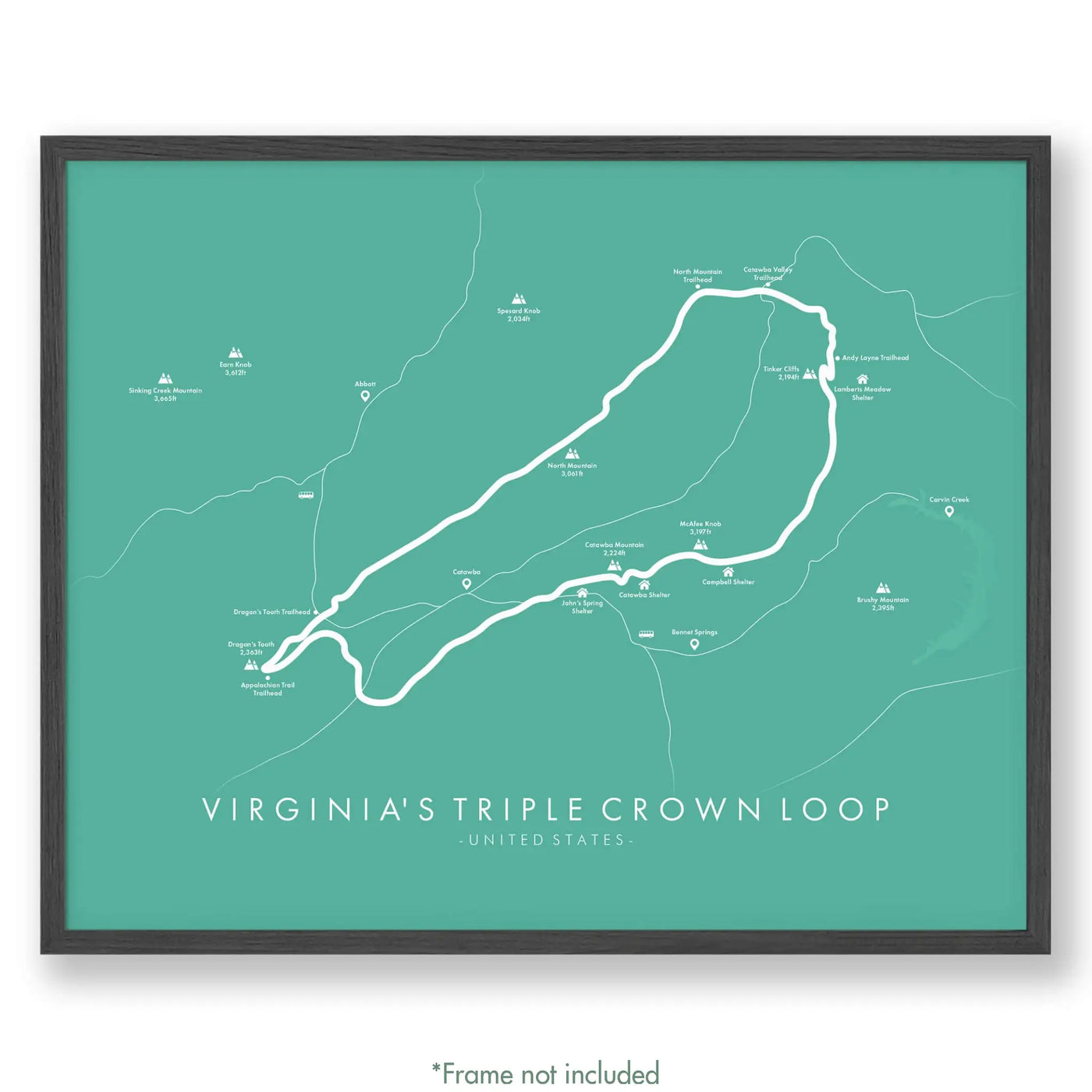 Trail Poster of Virginia's Triple Crown Loop - Teal