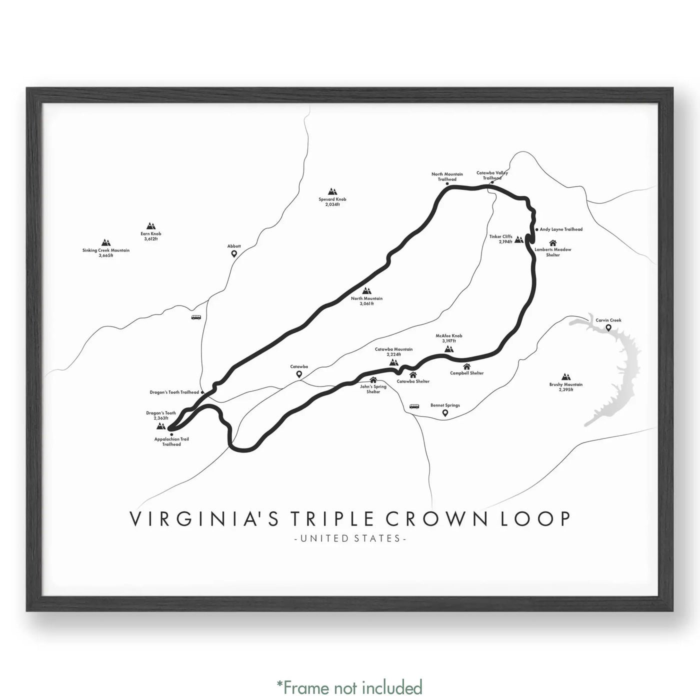 Trail Poster of Virginia's Triple Crown Loop - White
