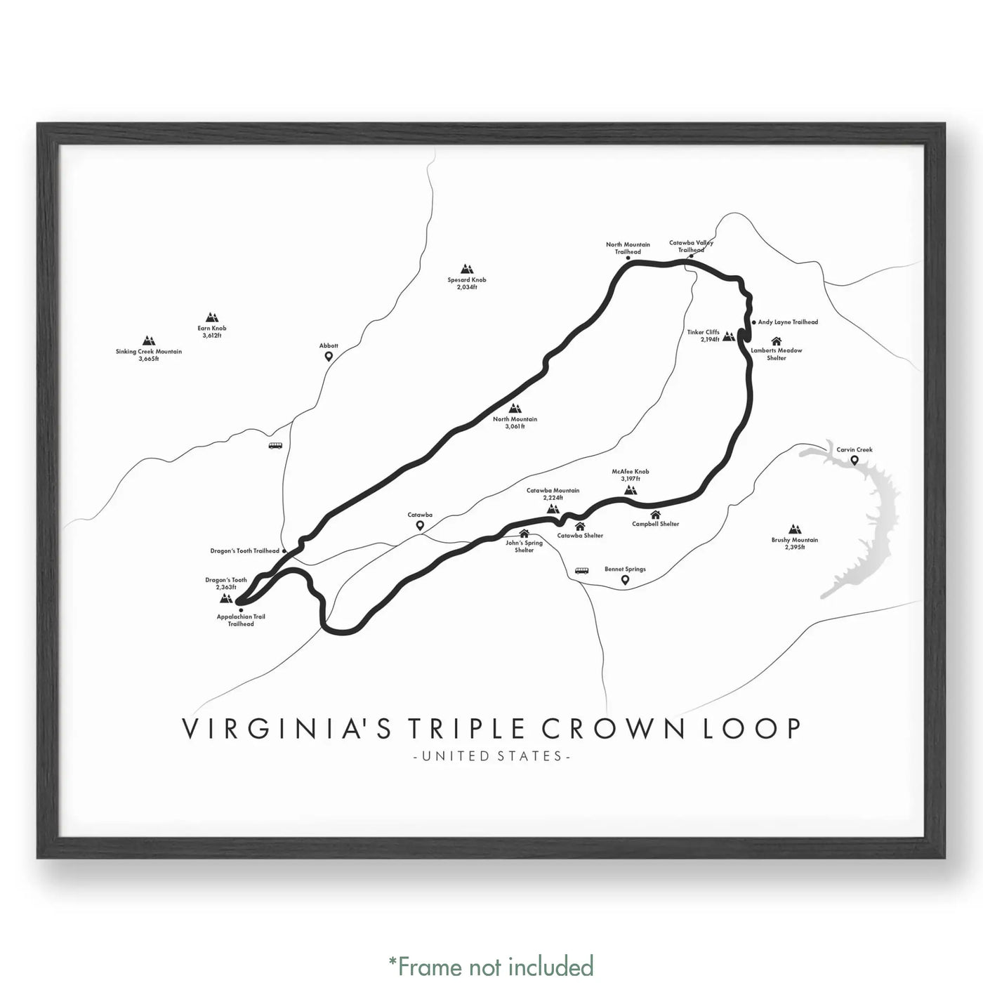 Trail Poster of Virginia's Triple Crown Loop - White