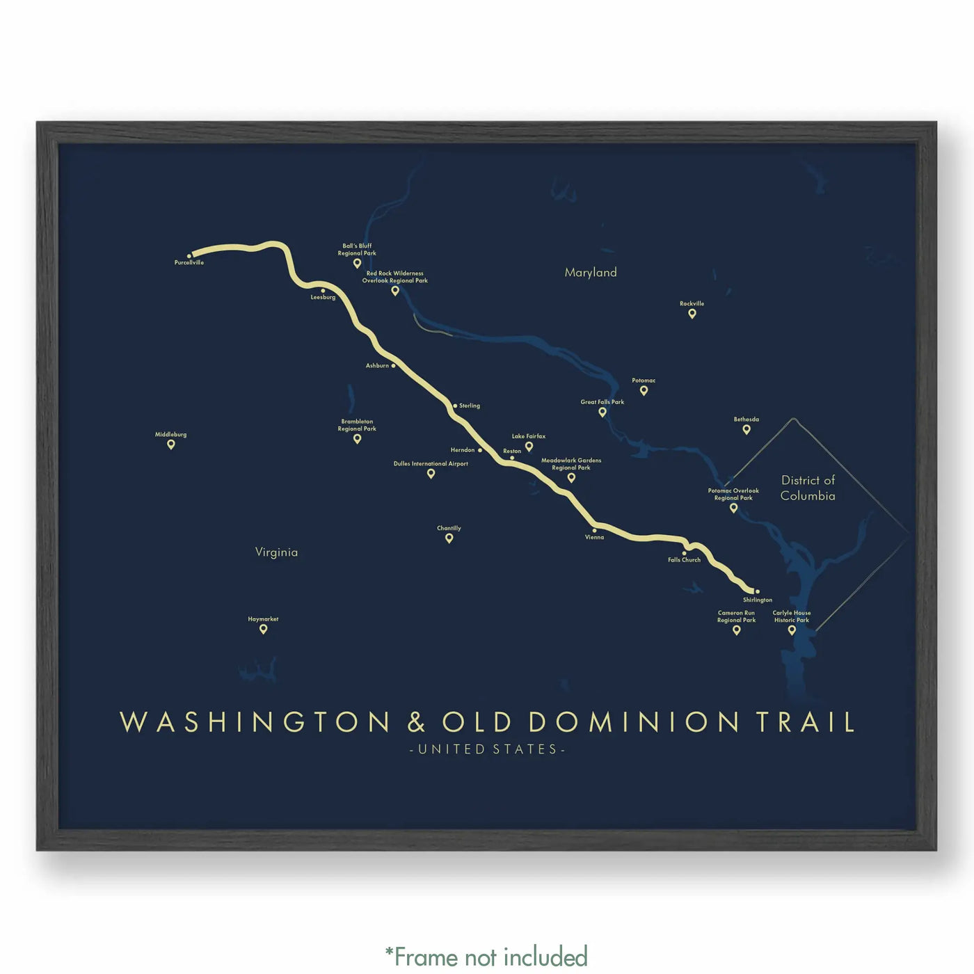 Trail Poster of Washington & Old Dominion Trail - Blue
