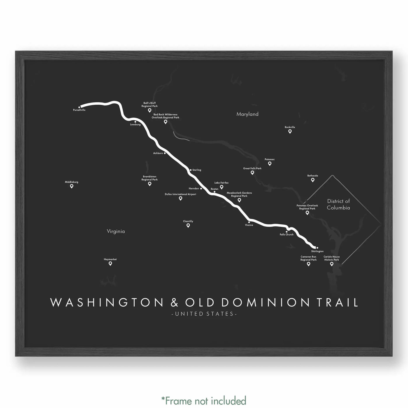 Trail Poster of Washington & Old Dominion Trail - Grey