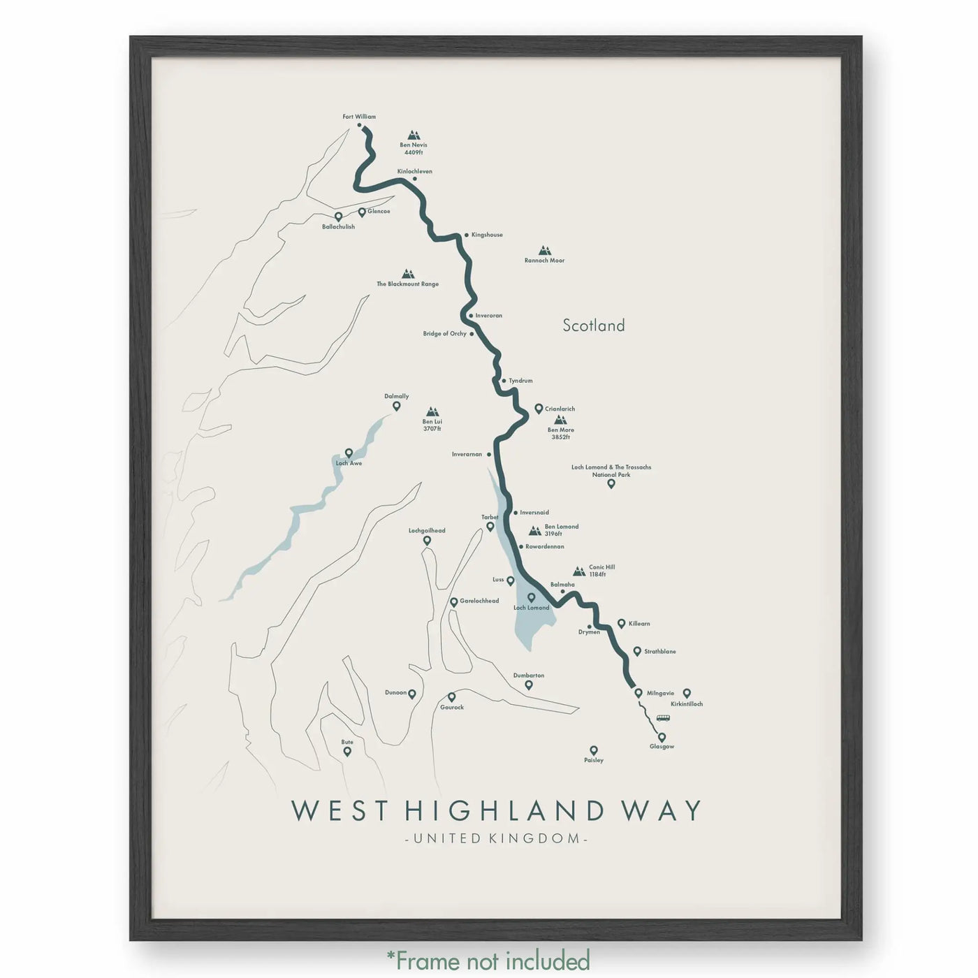 Trail Poster of West Highland Way - Beige