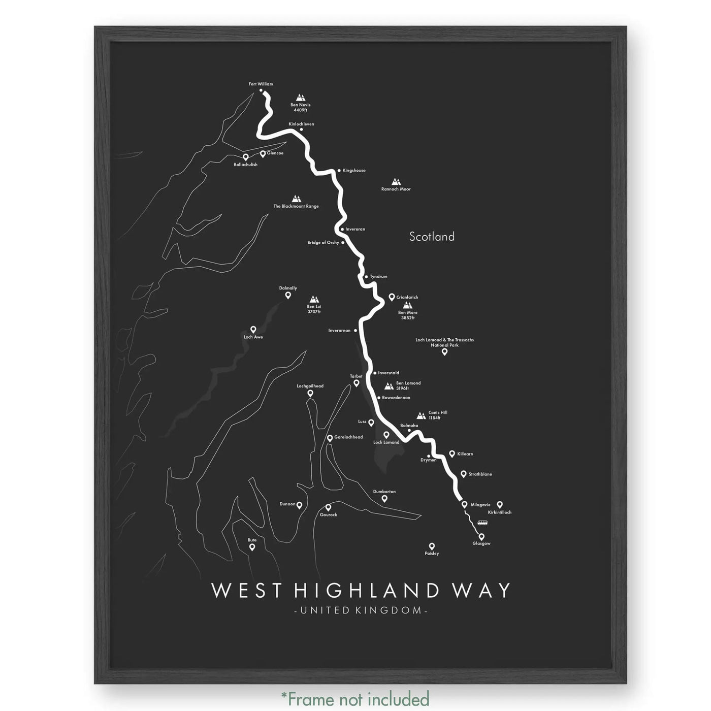 Trail Poster of West Highland Way - Grey