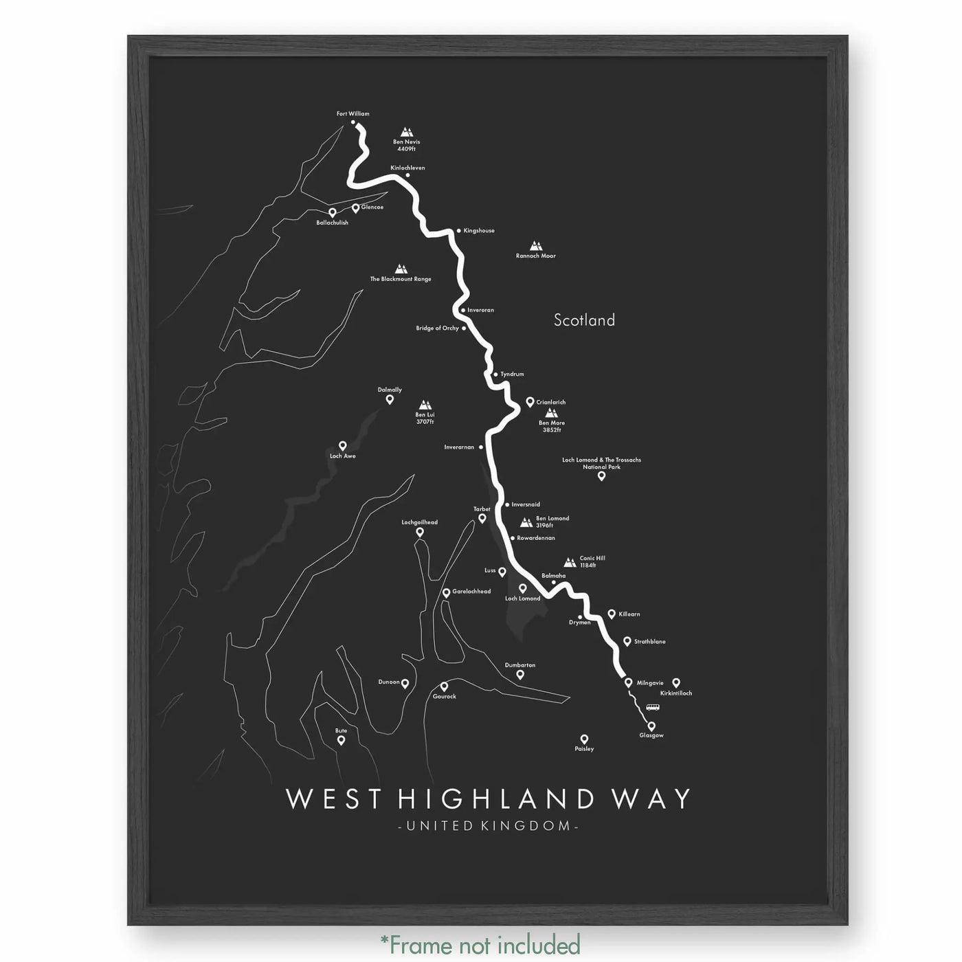 Trail Poster of West Highland Way - Grey