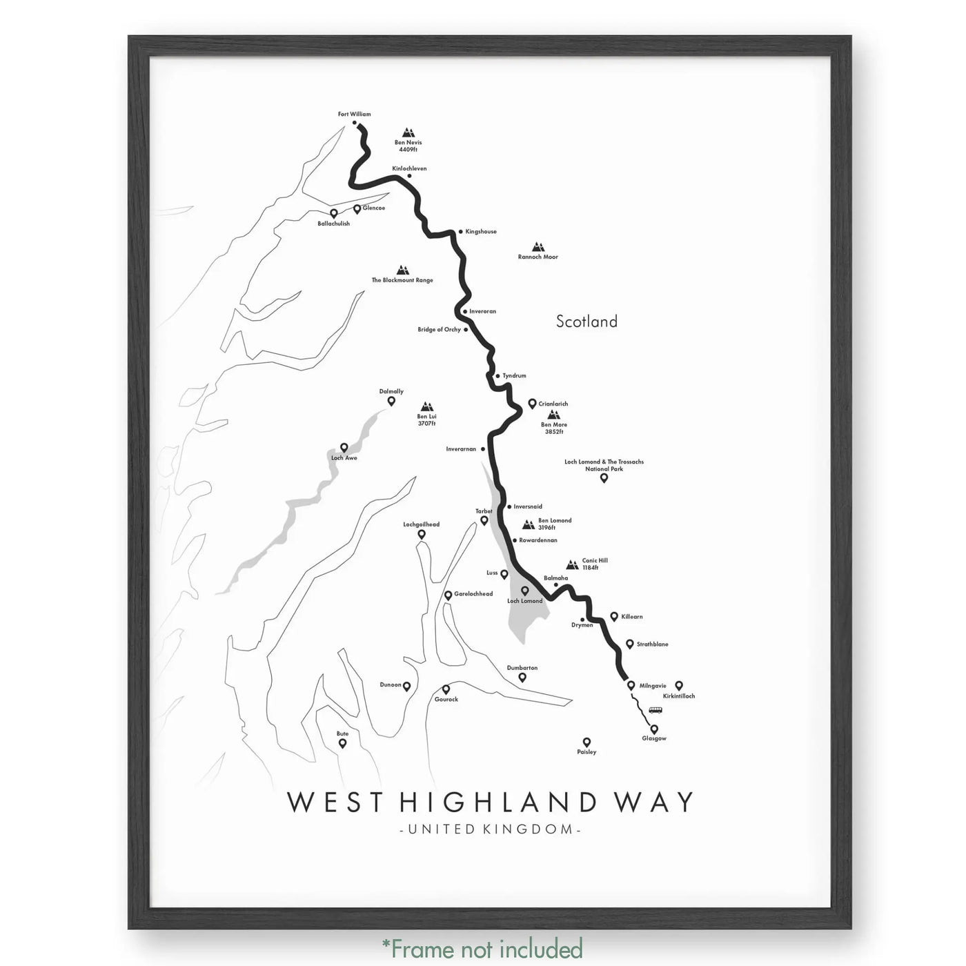 Trail Poster of West Highland Way - White