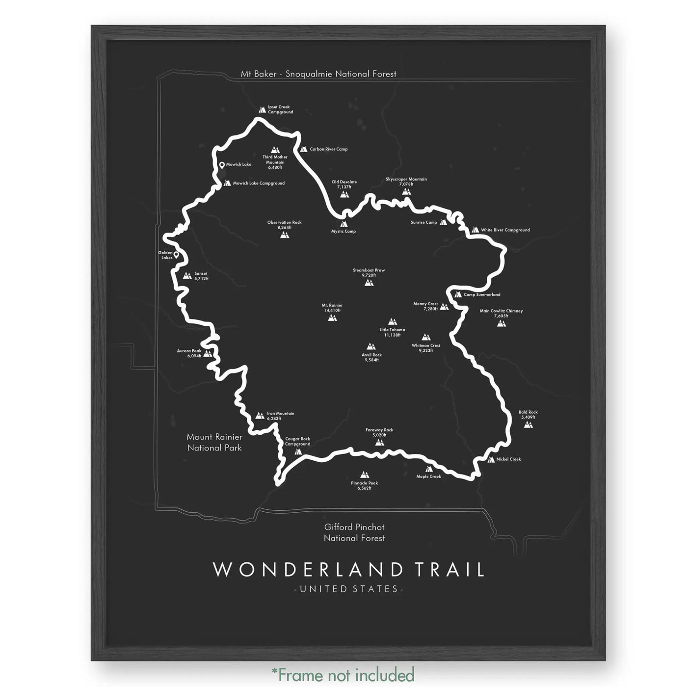 Trail Poster of Wonderland Trail - Grey