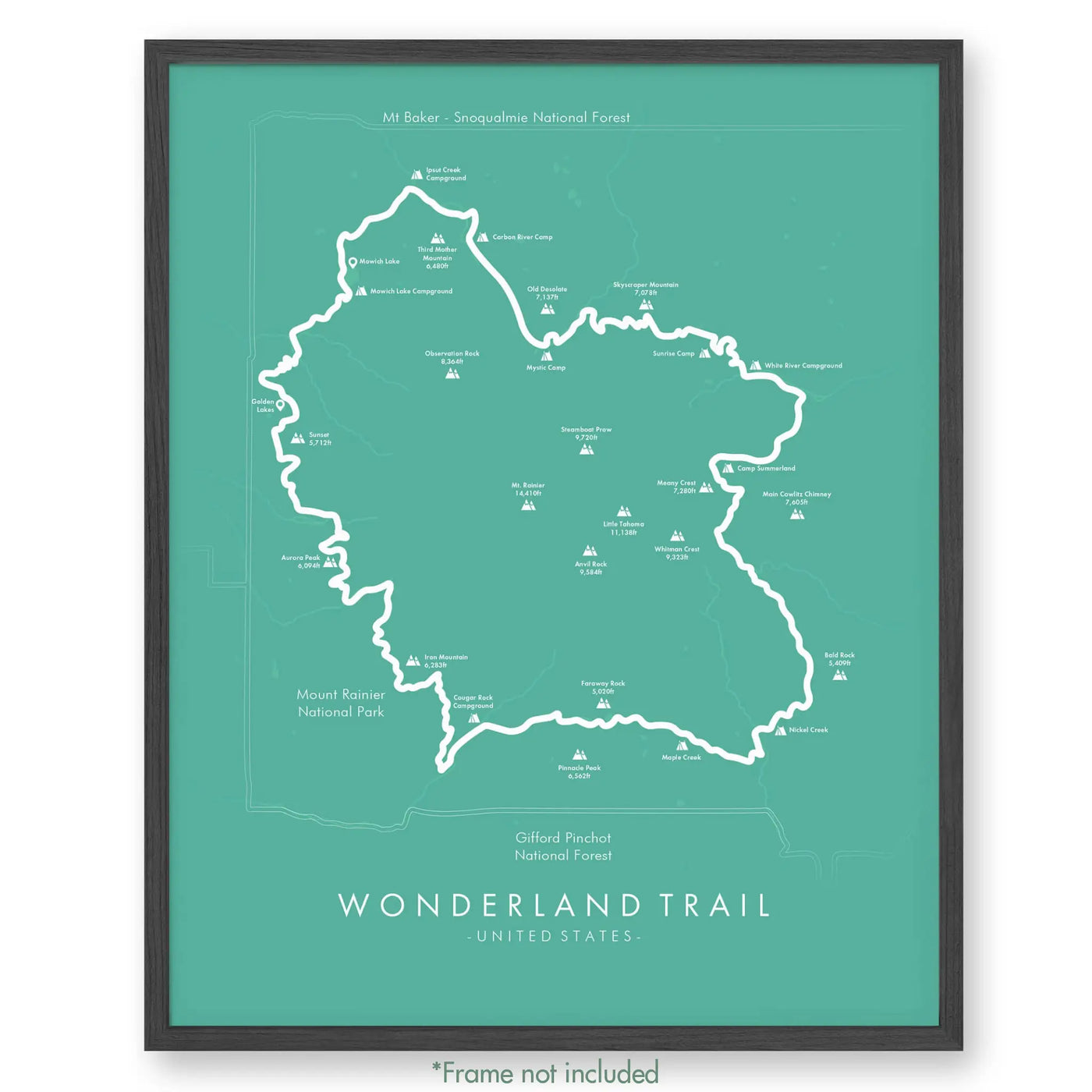Trail Poster of Wonderland Trail - Teal