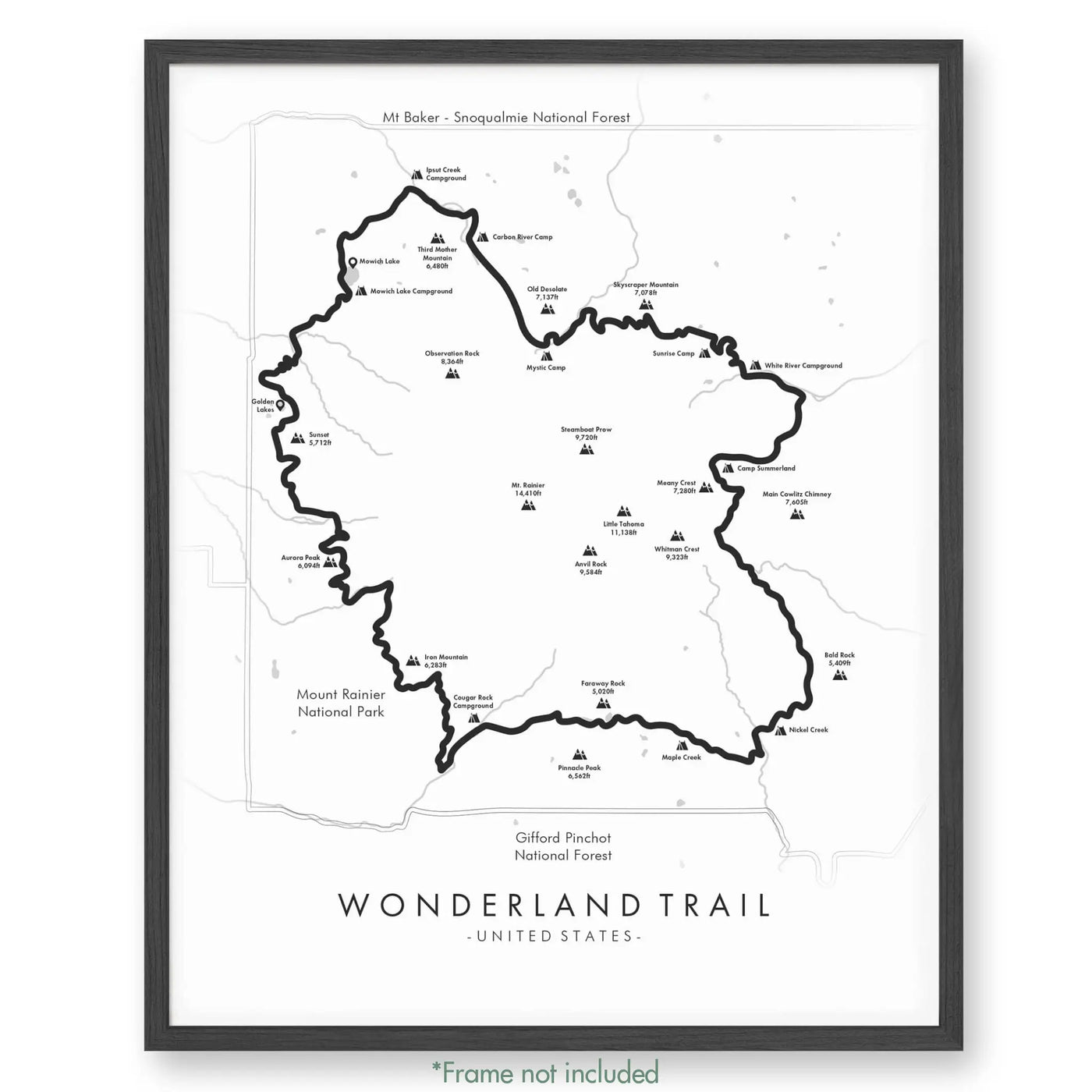 Trail Poster of Wonderland Trail - White