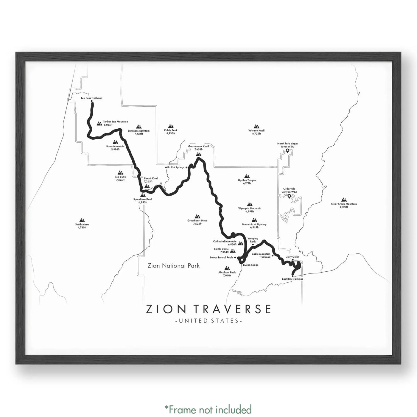 Trail Poster of Zion Traverse - White