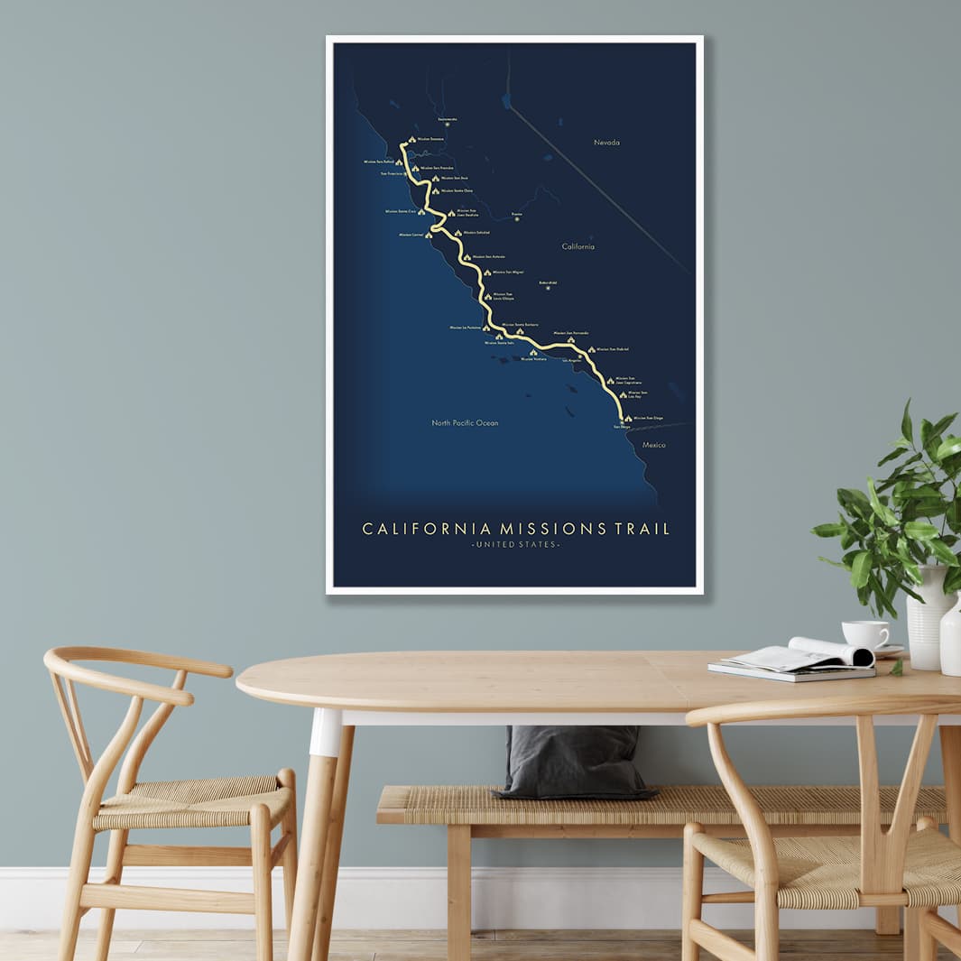 Trail Poster of California Missions Trail - Blue Mockup