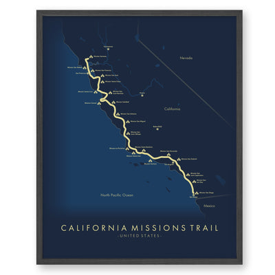 Trail Poster of California Missions Trail - Blue