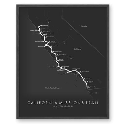Trail Poster of California Missions Trail - Grey